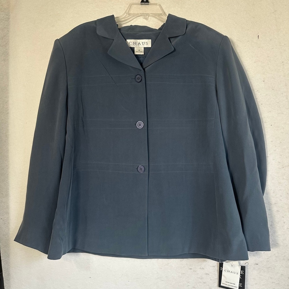 Chaus Woman 100% Silk Blazer Jacket Slate Blue NWT Size 18W Professional Lined